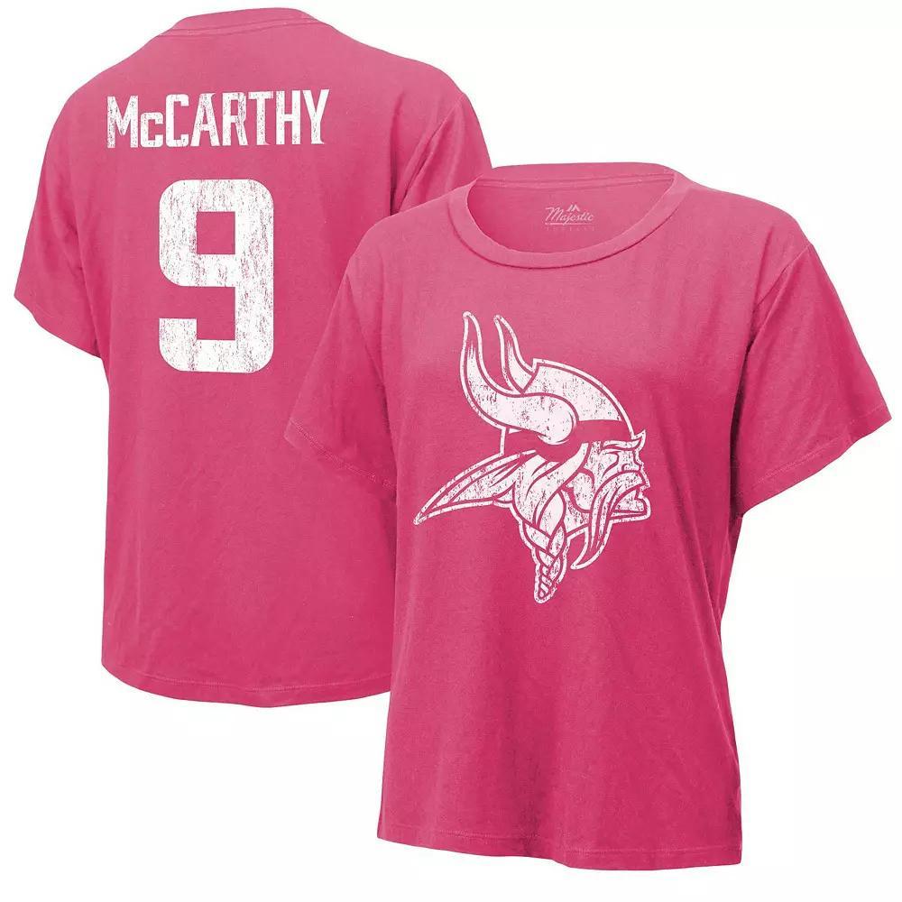 Women's Majestic Threads J.J. McCarthy Pink Minnesota Vikings Name & Number T-Shirt, Size: Small Product Image