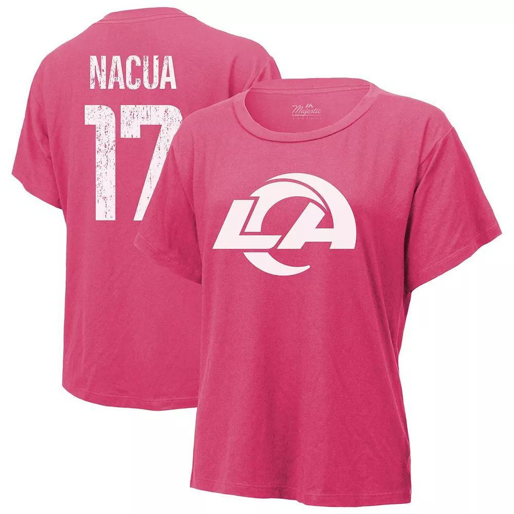Women's Majestic Threads Puka Nacua Pink Los Angeles Rams Name & Number T-Shirt, Size: Large Product Image