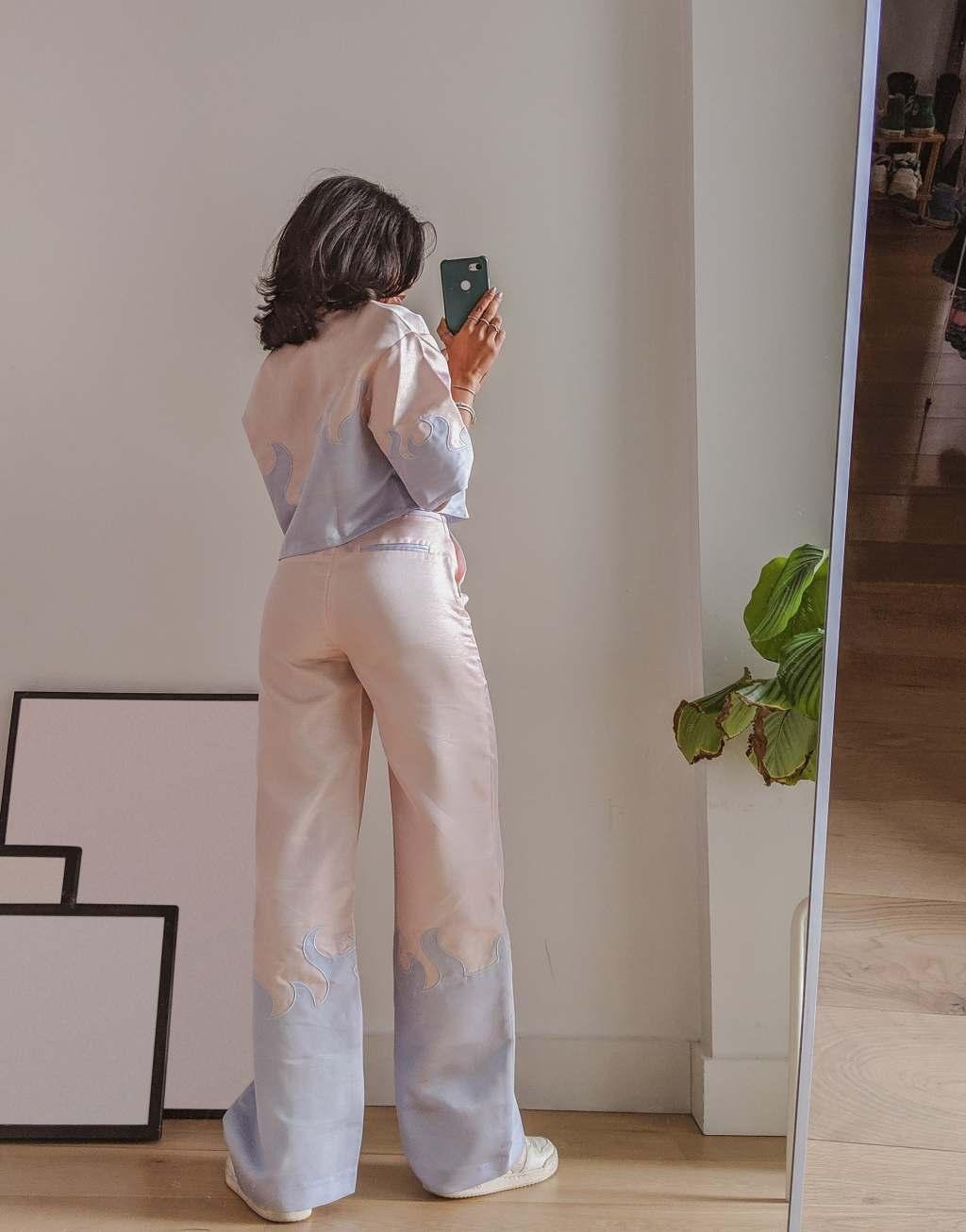 Labelrail x Pose and Repeat wide leg tailored pants with flames Product Image