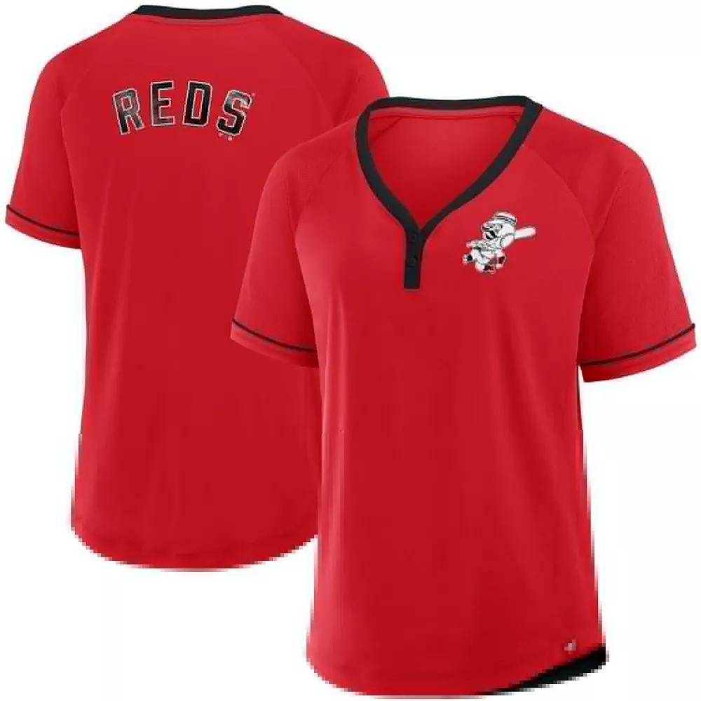 Women's Fanatics Red Cincinnati Reds Cooperstown Collection League Diva Raglan V-Neck T-Shirt, Size: Large, Red Red Product Image