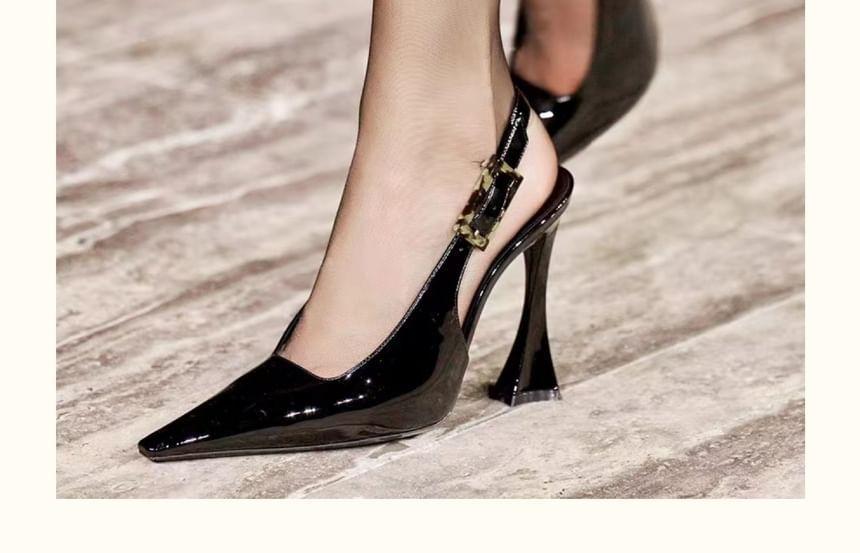 Block Heel Patent Slingback Pointed Sandals Product Image