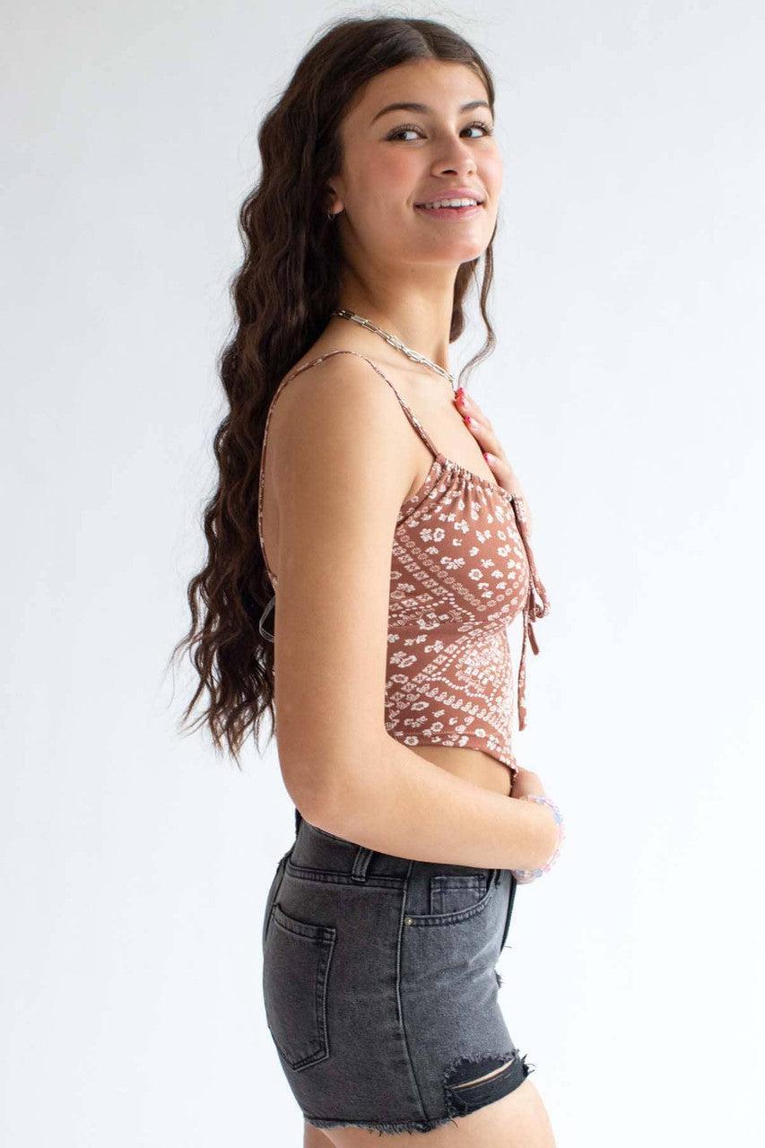 Brown Bandana Ruched Neck Cami Product Image