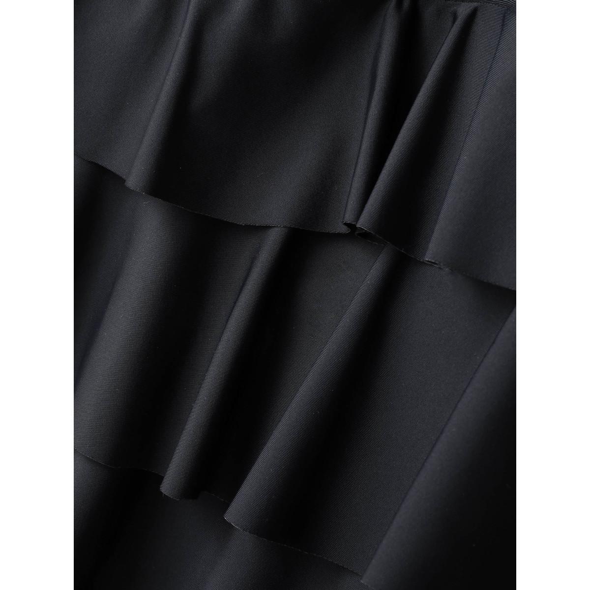 Plus Size Solid Tiered Ruffles Ruched One Piece Swimsuit Women's Swimwear Black Beach Gathered Curve Bathing Suits High stretch One Pieces BloomChic 14-16/1X Product Image