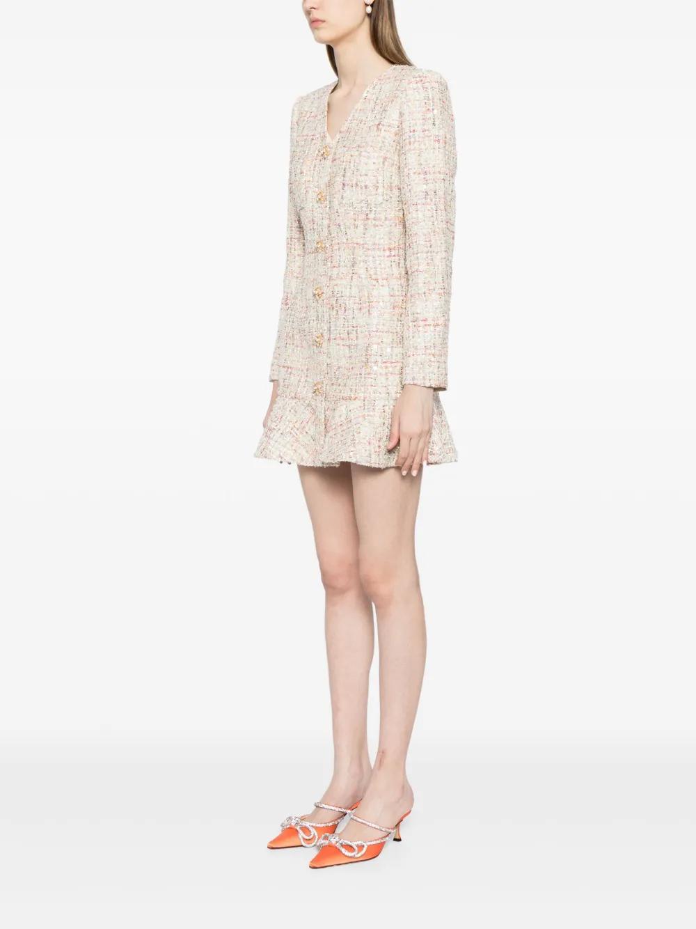peplum hem long-sleeved tweed minidress Product Image