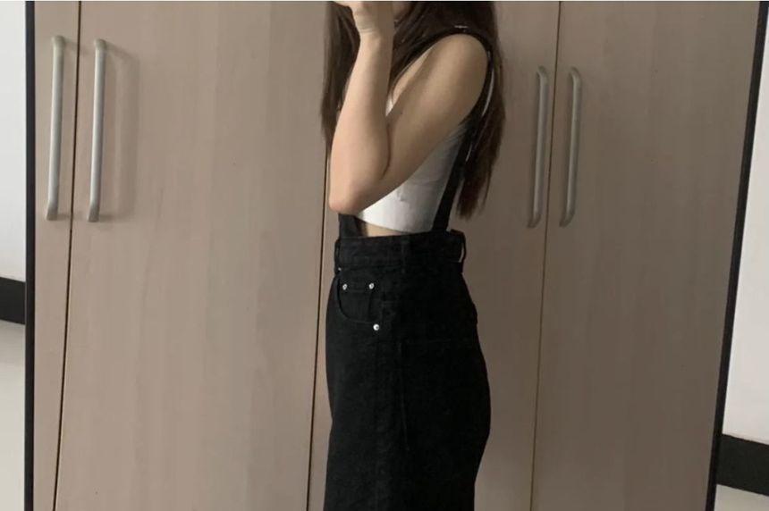High-Waist Washed Straight-Cut Jumpsuit Product Image