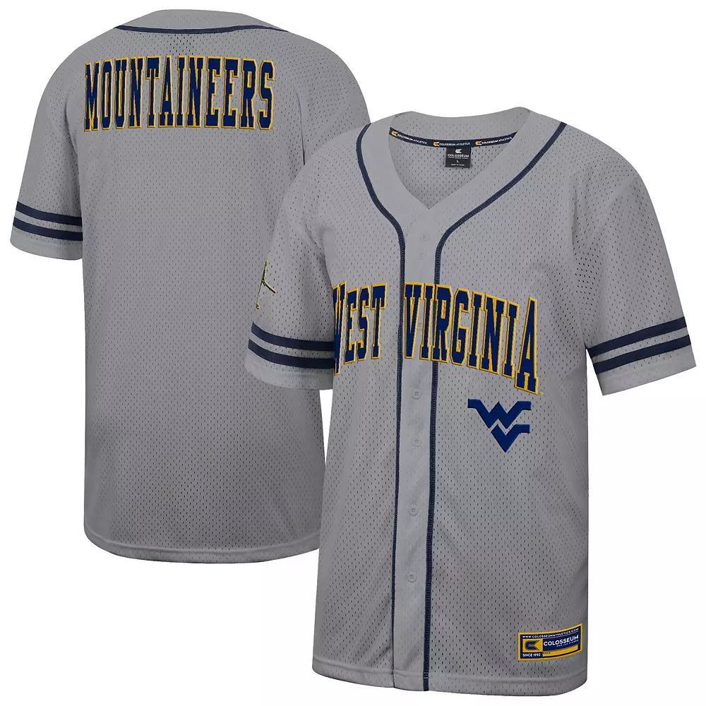 Men's Colosseum Gray West Virginia Mountaineers Free Spirited Baseball Jersey, Size: Large, Grey Product Image