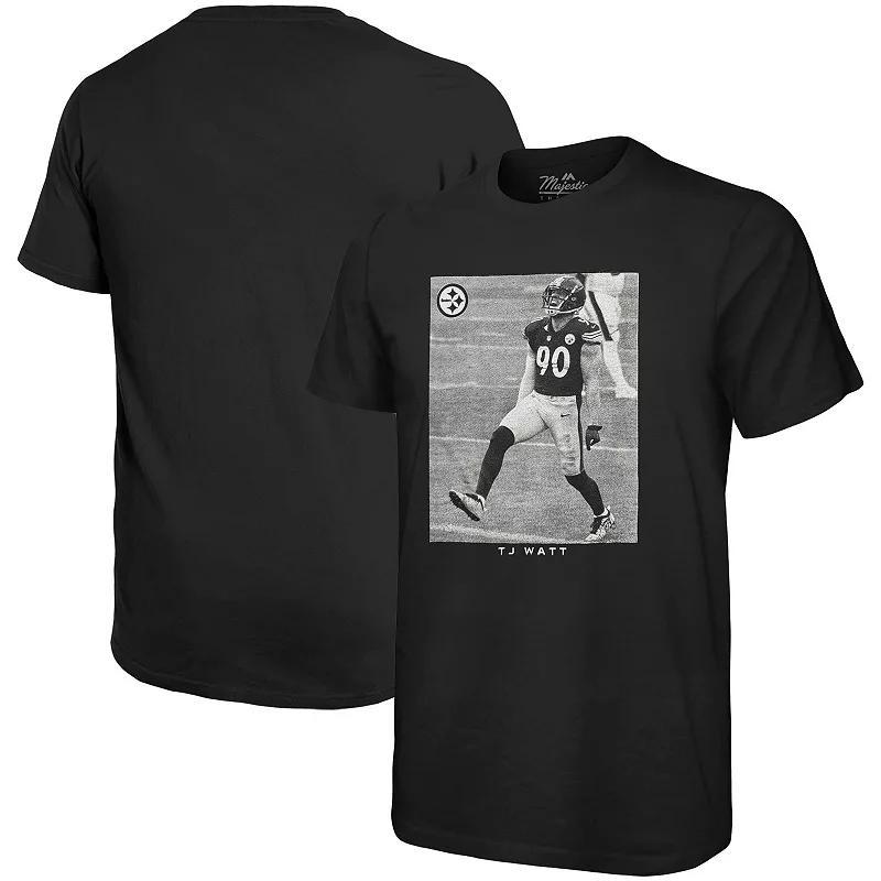 Men's Majestic Threads T.J. Watt Black Pittsburgh Steelers Oversized Player Image T-Shirt, Size: Large Product Image