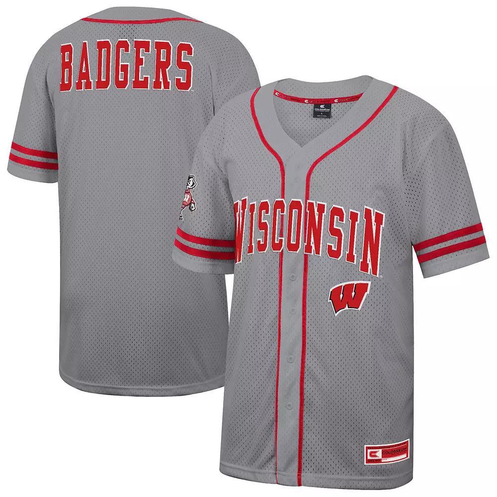 Men's Colosseum Gray Wisconsin Badgers Free Spirited Baseball Jersey, Size: 2XL, Grey Product Image