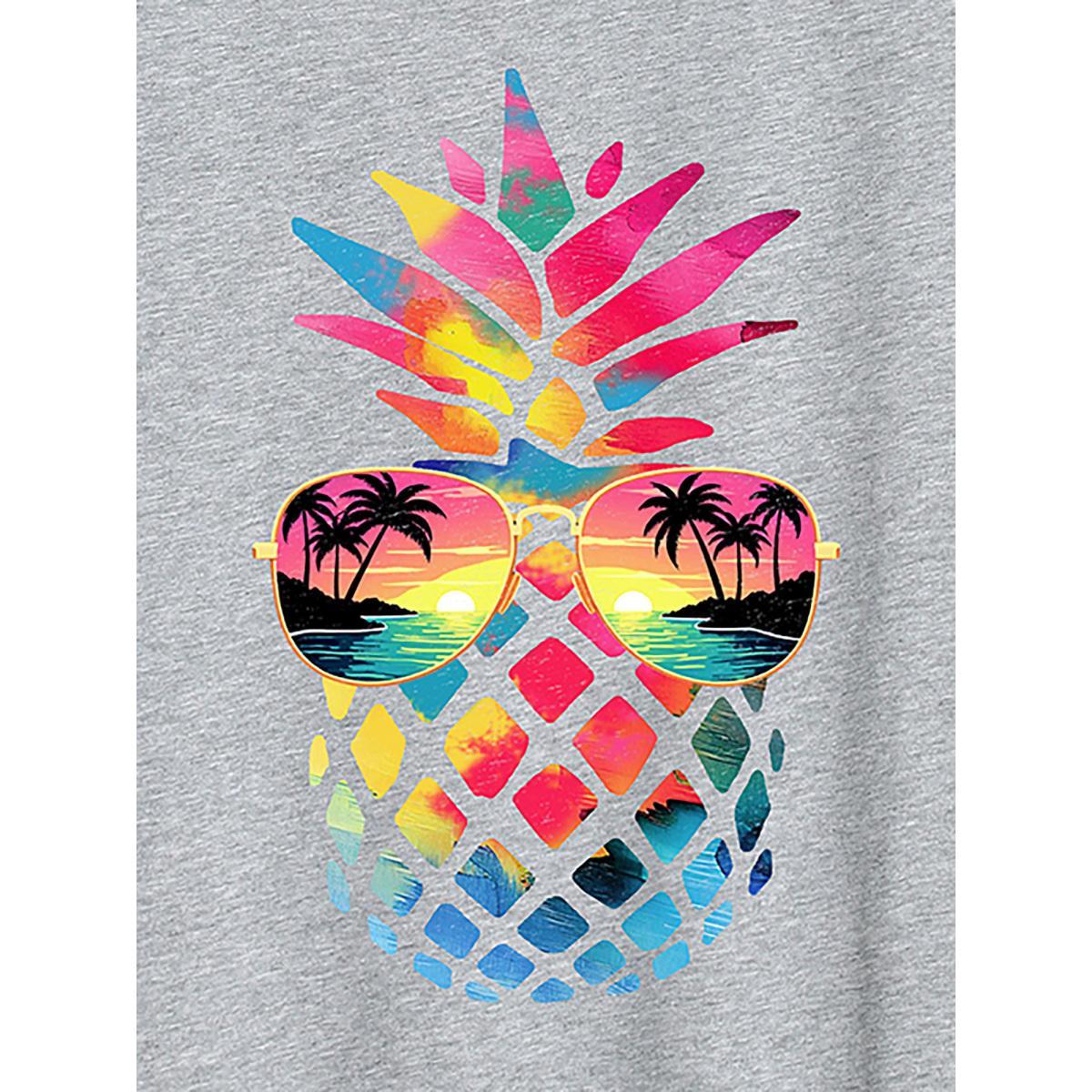 Plus Size Pineapple Vibes Print Round Neck T-Shirt Mediumgray Women Non Fruit Round Neck Everyday-Casual T-shirts BloomChic 14-16/1X Product Image