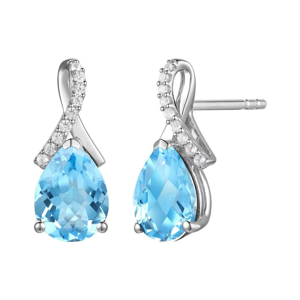 Rhodium-Plated Blue Topaz & Lab-Created White Sapphire Stud Earrings, Women's, Sterling Product Image