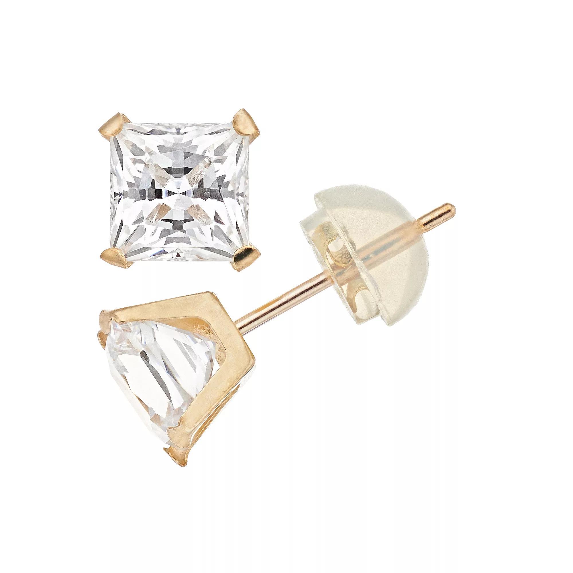 Renaissance Collection 10k Gold 5 mm Square Cubic Zirconia Stud Earrings, Women's Product Image