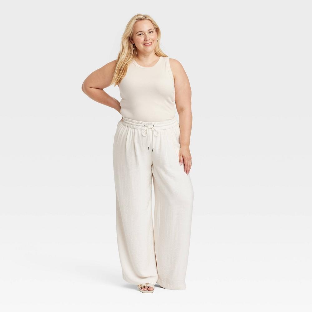 Women's Ribbed Tank Top - A New Day™ Cream 2X: Cotton Modal Blend, Lightweight Pullover, Crew Neck Product Image
