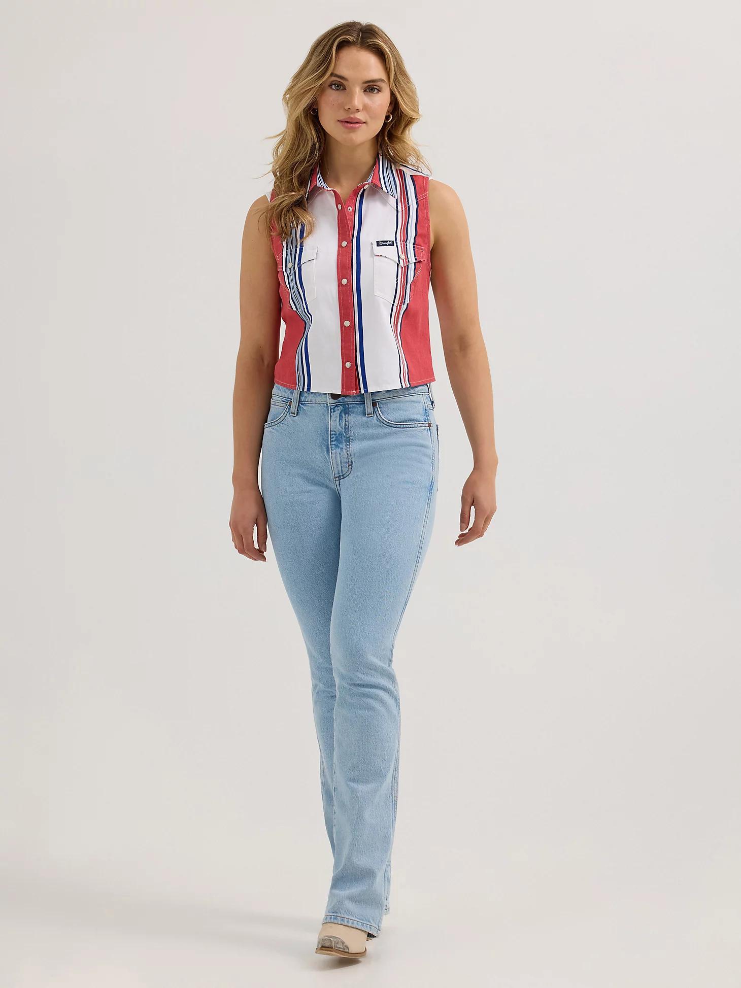 Women's Wrangler Brushpopper Stripe Slim Crop Snap Tank | Women's TOPS | Wrangler® Product Image