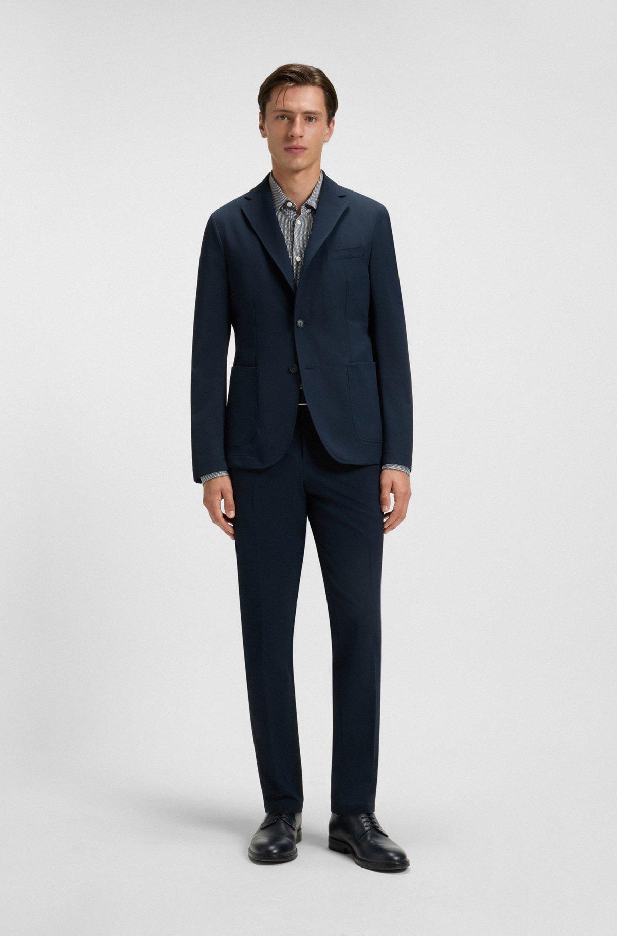 BOSS - Slim-fit shirt in patterned flex-weave fabric - Dark Blue Product Image