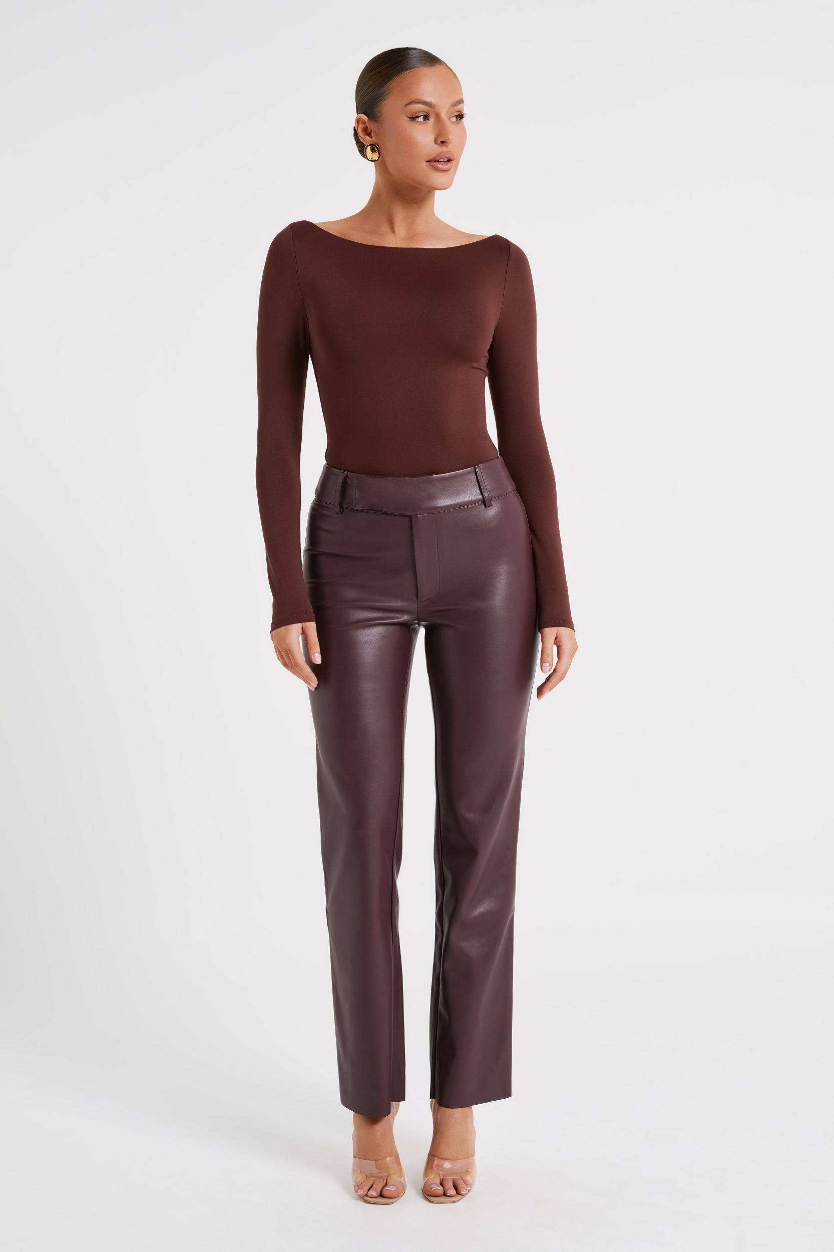 Laurette Faux Leather Straight Leg Pant - Dark Chocolate Product Image