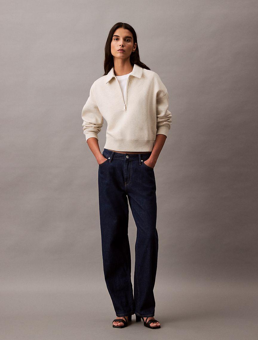 Calvin Klein Women's Archive Logo Fleece Quarter Zip Sweatshirt - Neutral - L Product Image