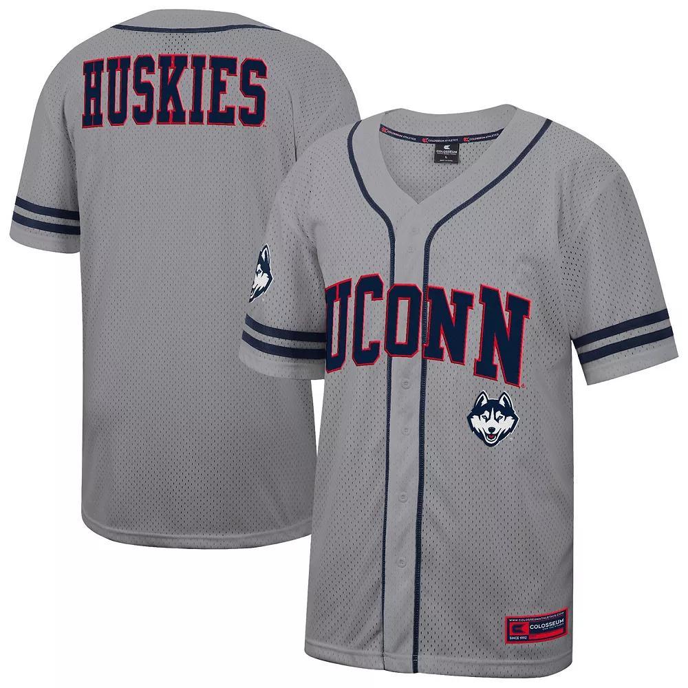 Men's Colosseum Gray UConn Huskies Free Spirited Baseball Jersey, Size: 2XL, Grey Product Image