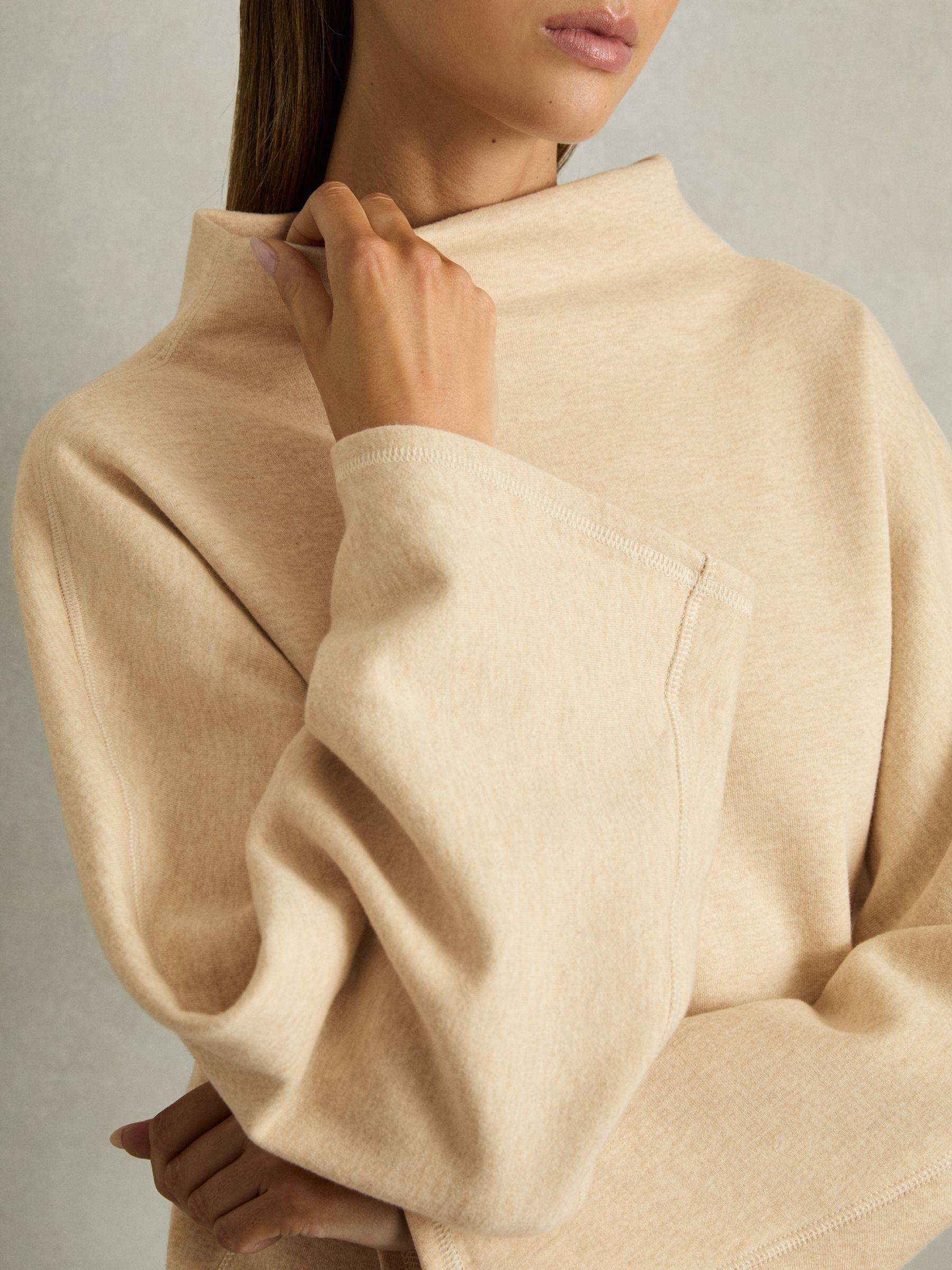Cotton-Blend Jersey Funnel-Neck Dress in Cream Product Image