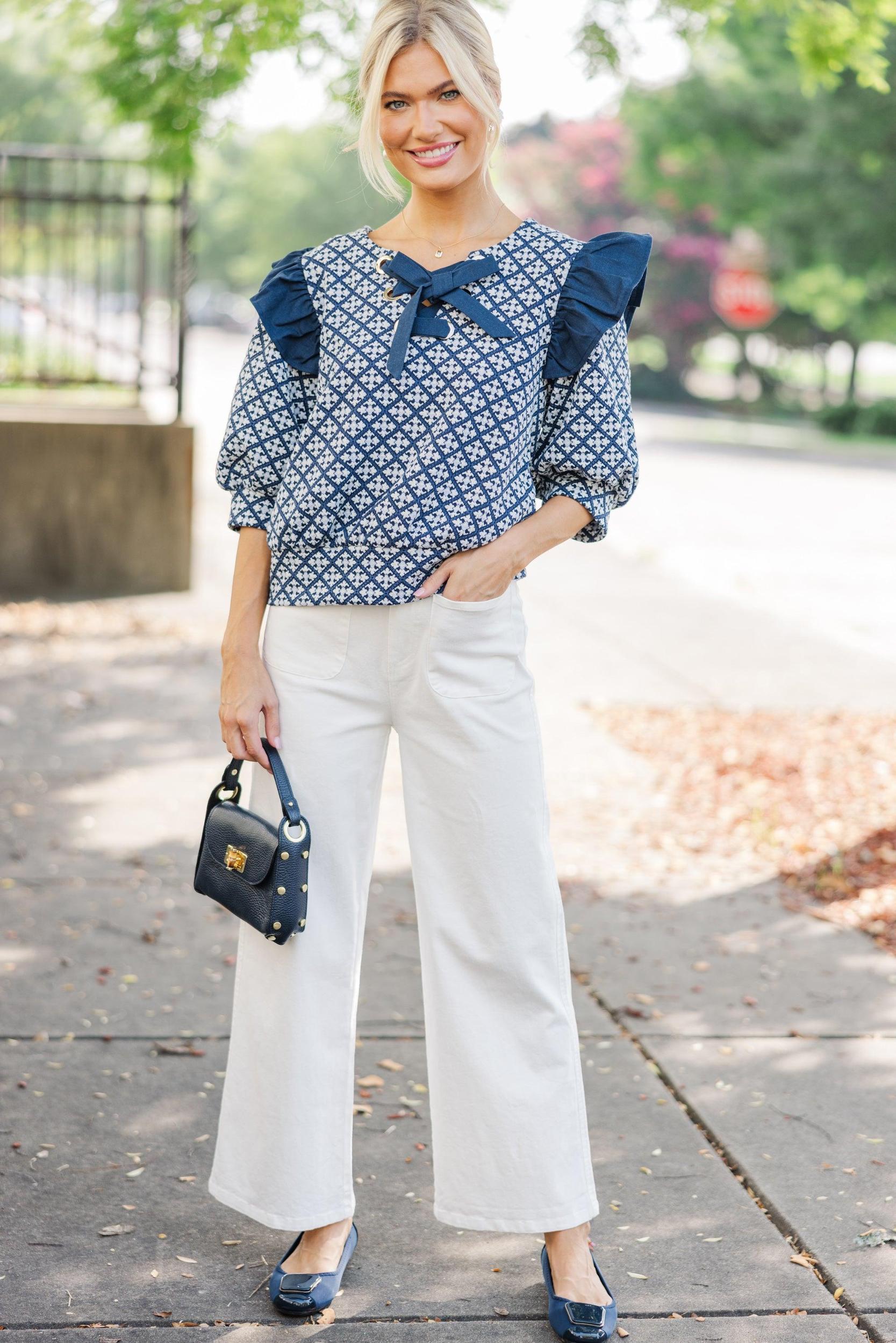 All Your Love Navy Blue Ruffled Blouse Female Product Image