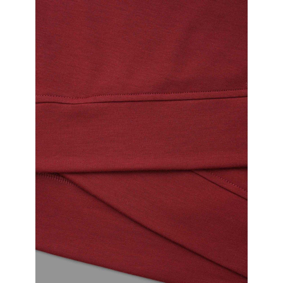 Plus Size Overlapping Hem Round Neck Sweatshirt Women Burgundy Casual Overlapping Round Neck Everyday Sweatshirts BloomChic 28/5X Product Image