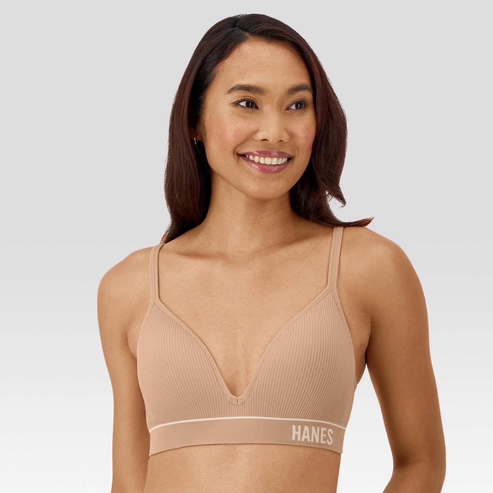 Hanes Originals Women's Ribbed Seamless Contour Bra MHB004 - Beige L: Lightly Lined, Adjustable Straps, Medium Coverage Product Image