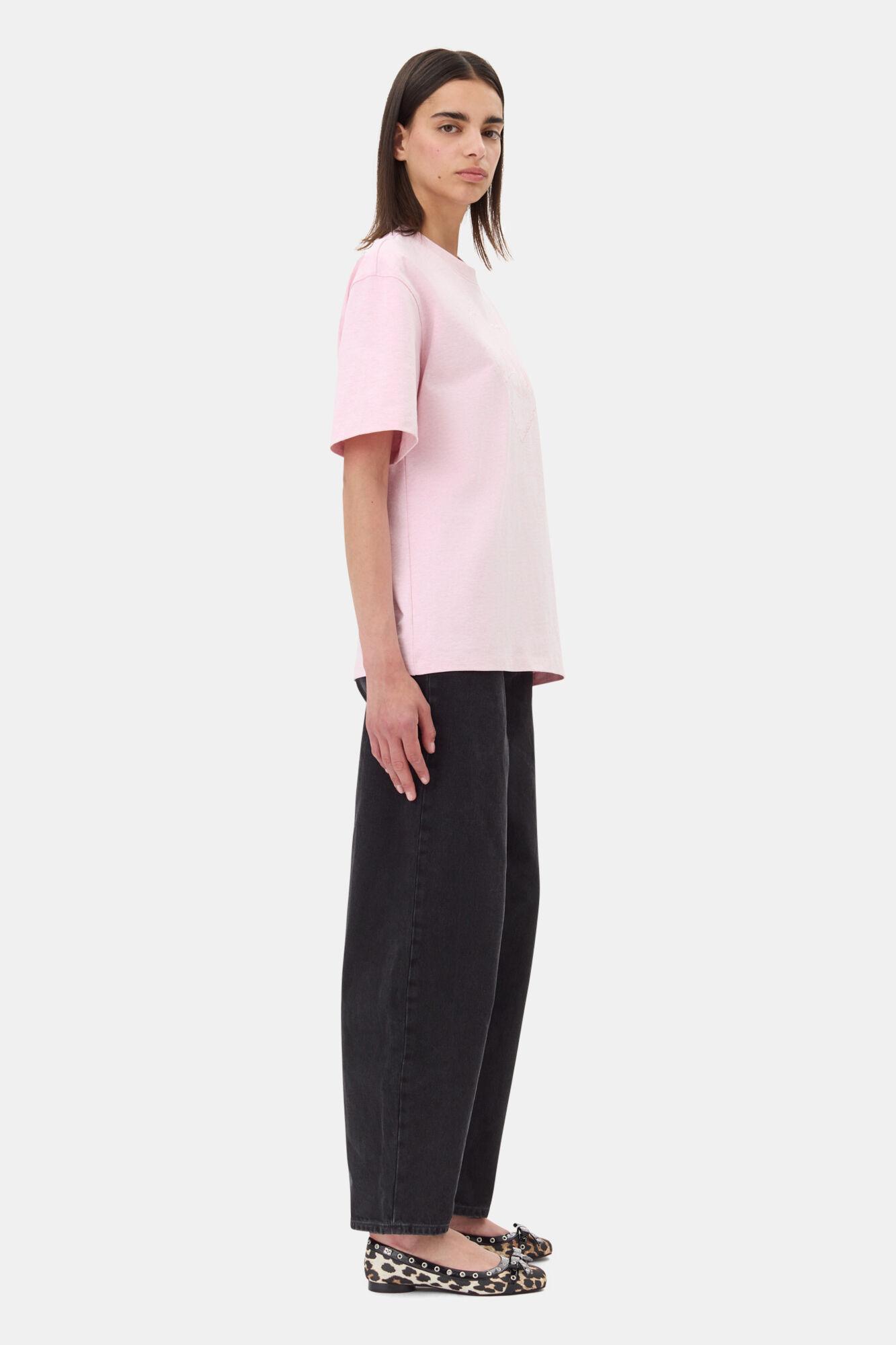 Pink Heavy Cotton Drop Shoulder Heart T-shirt Product Image