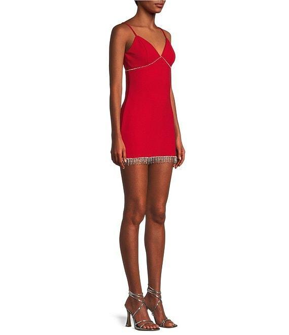 Lulus V-Neck Rhinestone Fringe Mini Dress Product Image