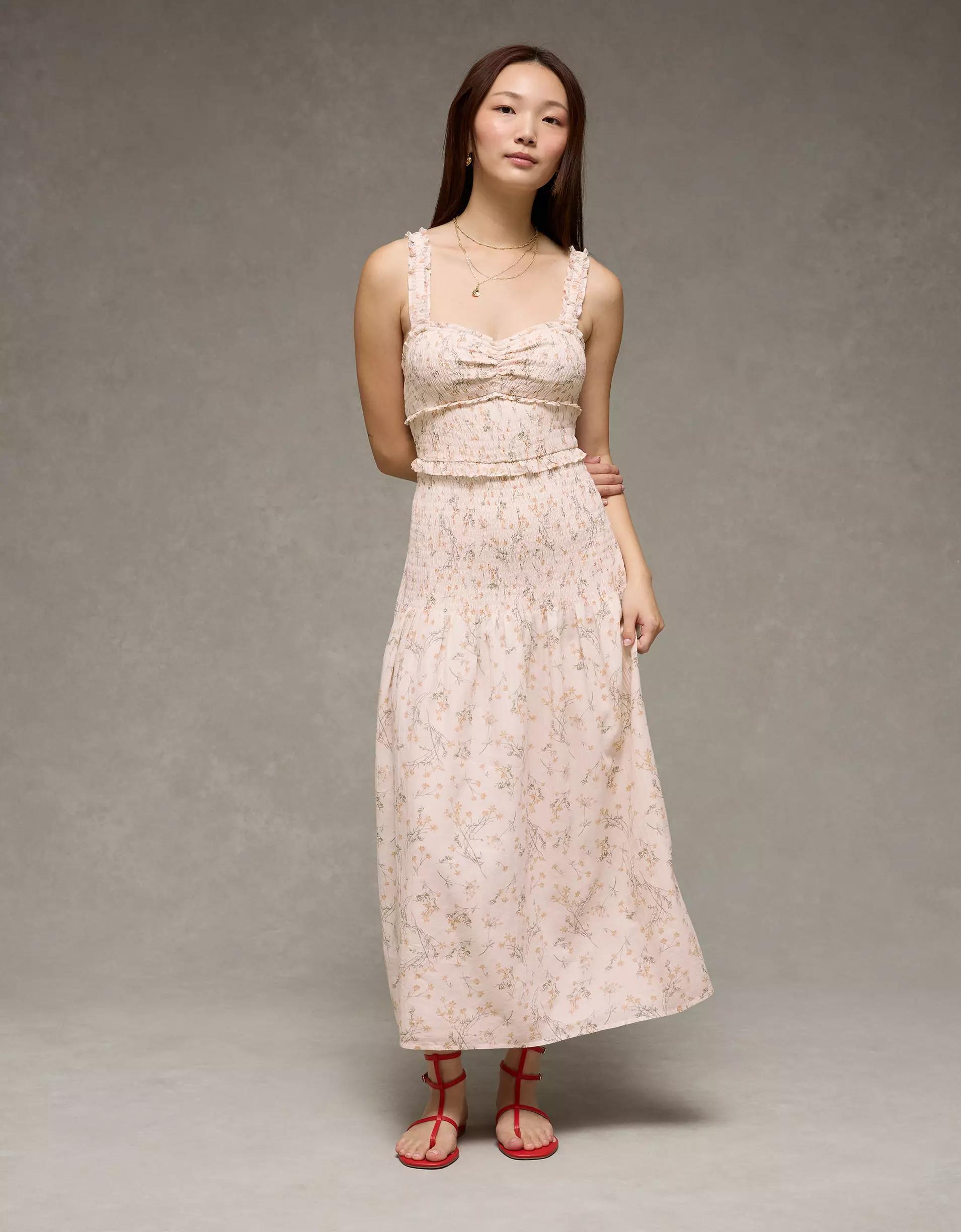 AE Catie Corset Smocked Floral Midi Dress Product Image