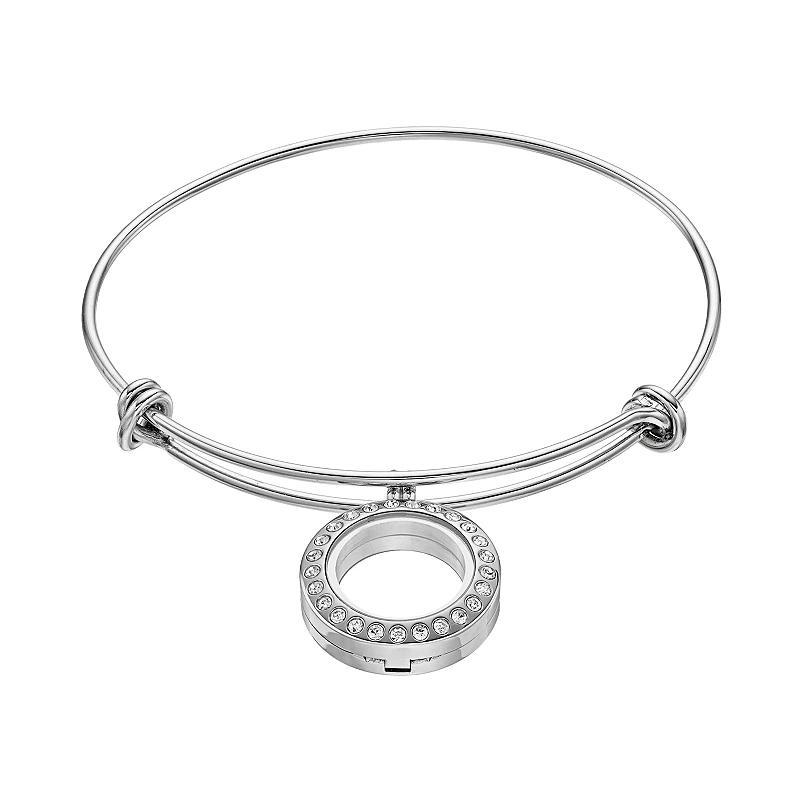 Blue La Rue .8-in. Stainless Steel Crystal Round Charm Locket & Bangle Bracelet, Womens, Grey Product Image