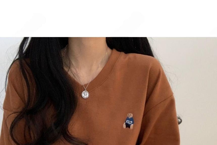 V-Neck Bear Embroidered Sweatshirt Product Image