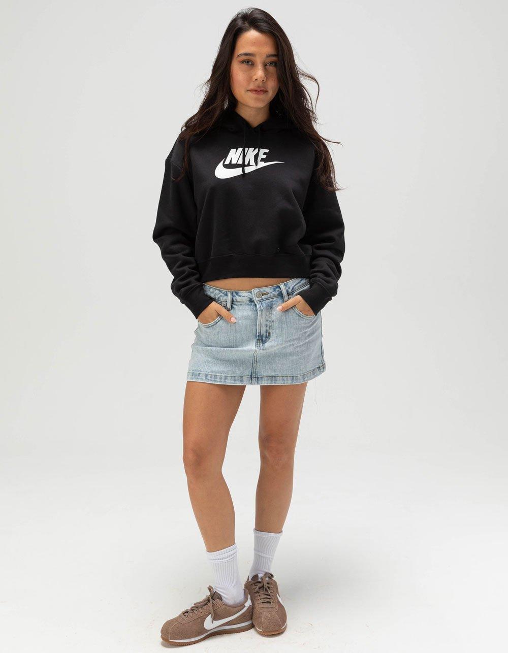 NIKE Club Fleece Womens Crop Hoodie - BLK/WHT Product Image