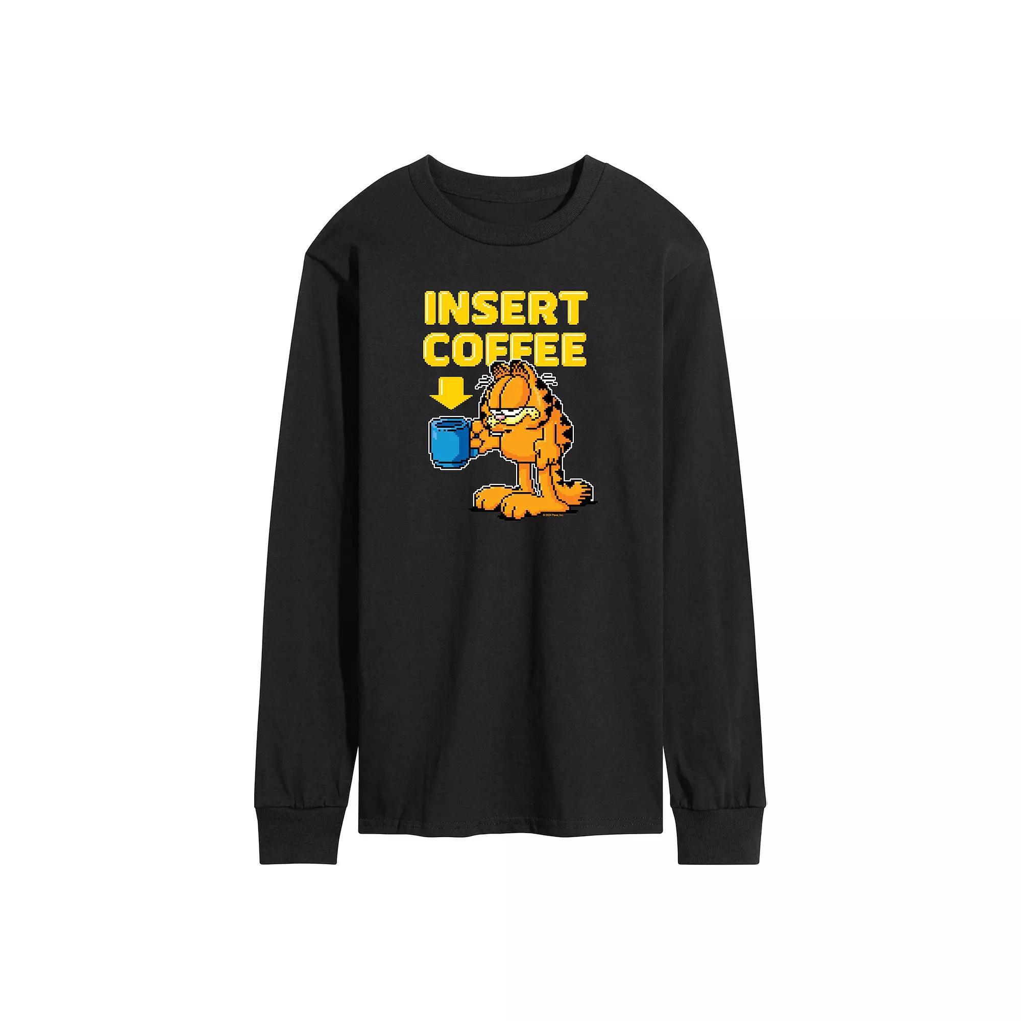 Mens Garfield Coffee Long Sleeve Graphic Tee Blue Product Image