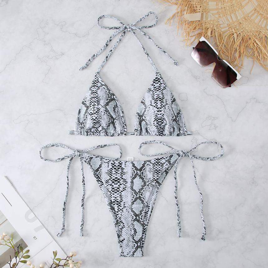 Halter Snakeskin Print Bikini Set Product Image
