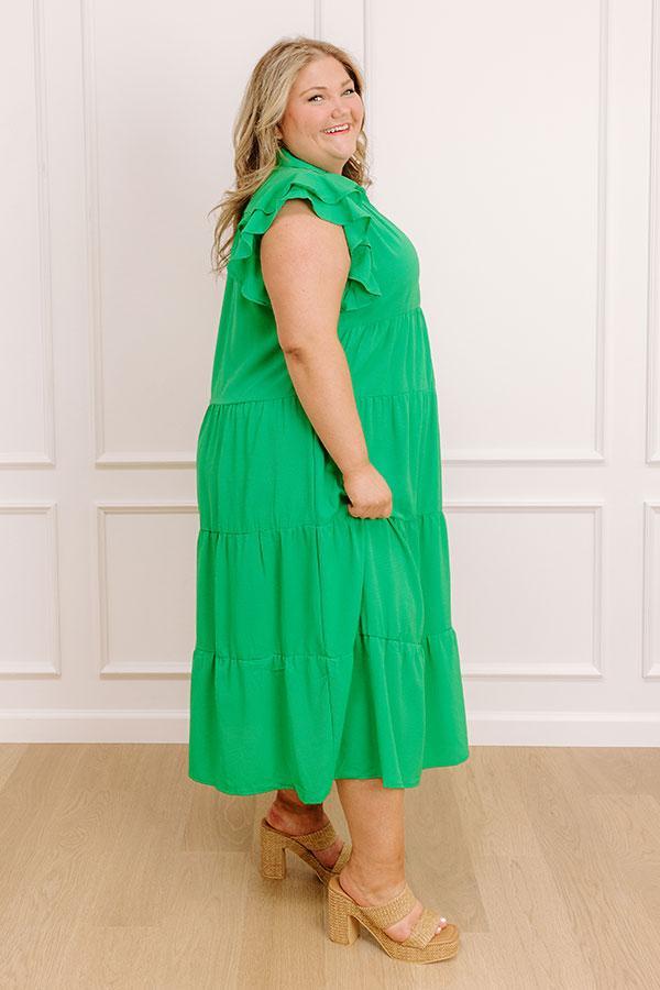 Sunny Spritzer Tiered Midi Dress in Kelly Green Curves Product Image