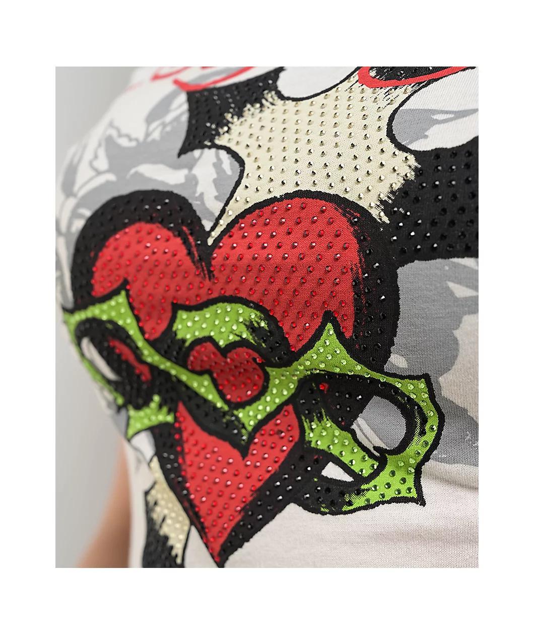Ed Hardy Cross Heart Ivory Crop T-Shirt Product Image