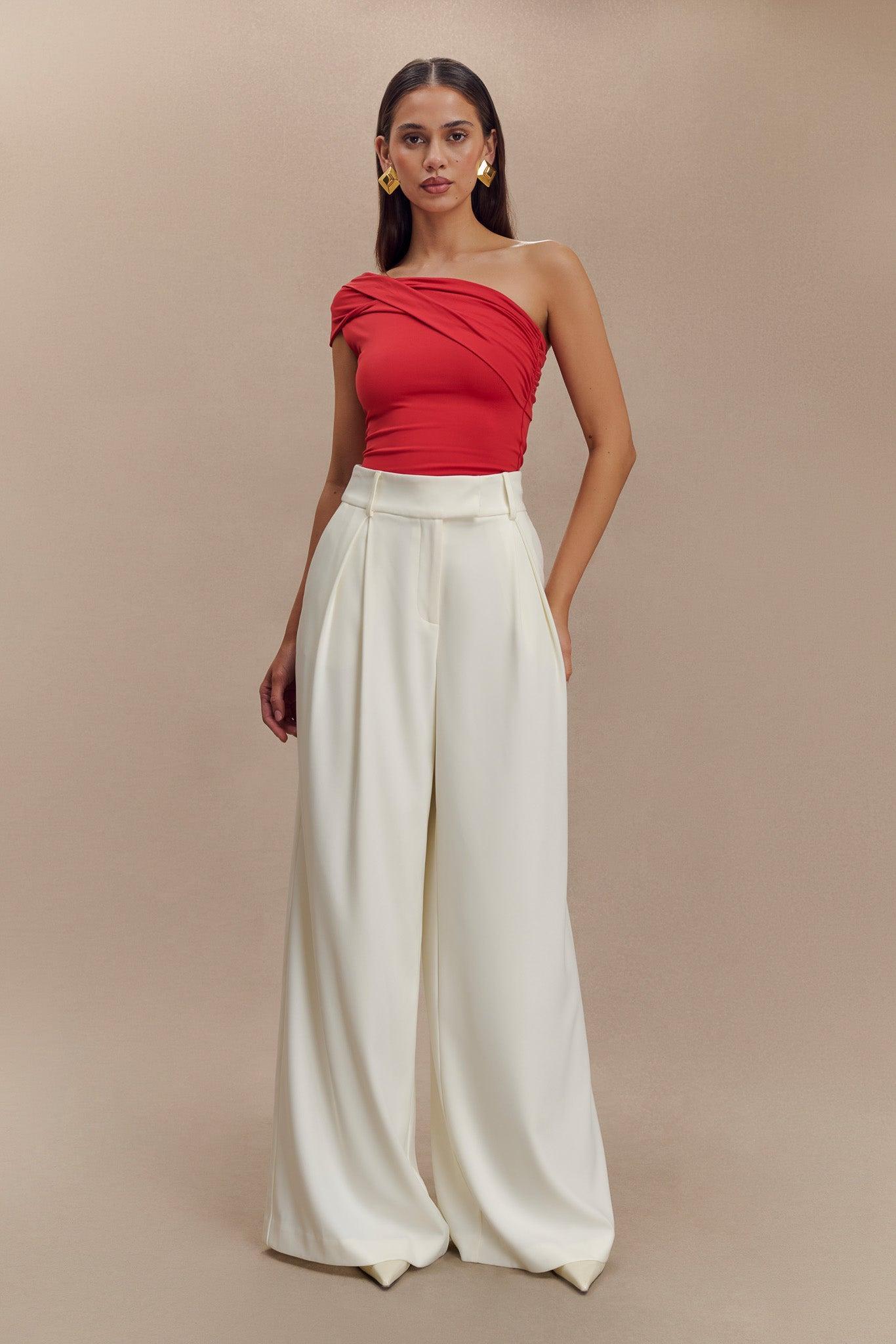 Solene One Shoulder Recycled Nylon Twist Top - Ruby Product Image
