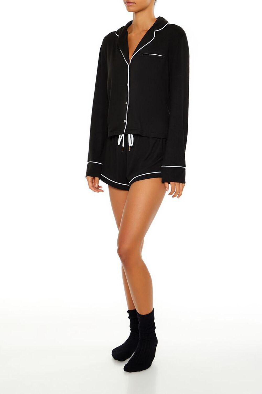 Piped-Trim Shirt & Shorts Pajama Set | Forever 21 Product Image