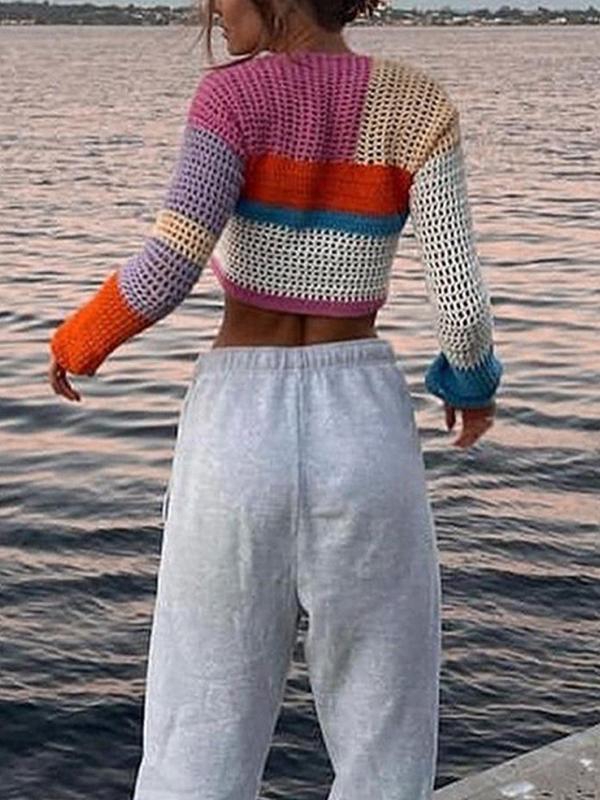 Cutout Colorful Patchwork Crochet Top Product Image