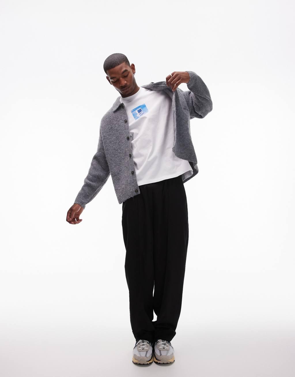 Topman oversized fit T-shirt with computer print in white Product Image