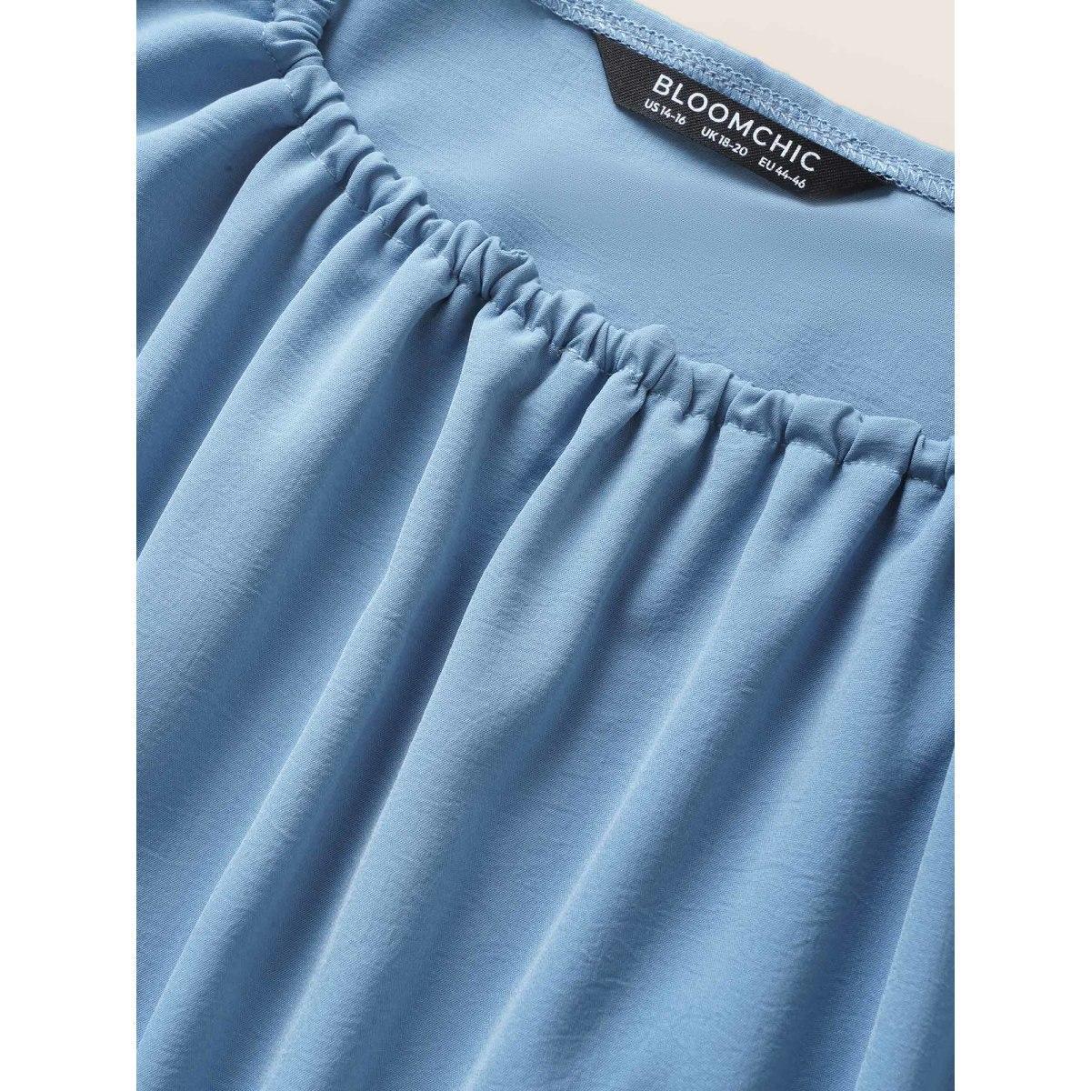 Plus Size LightBlue Plain Halter Neck Shirred Tie Knot Blouse Women Elegant Short sleeve Halter neck Everyday Blouses BloomChic 22-24/3X Product Image
