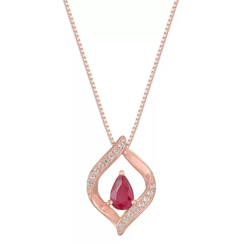 Gemminded 10k Rose Gold Ruby & Diamond Accented Pendant Necklace, Women's, Size: 18" Product Image