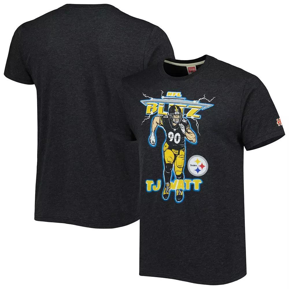 Men's Homage T.J. Watt Heathered Charcoal Pittsburgh Steelers NFL Blitz Player Tri-Blend T-Shirt, Size: 2XL Product Image