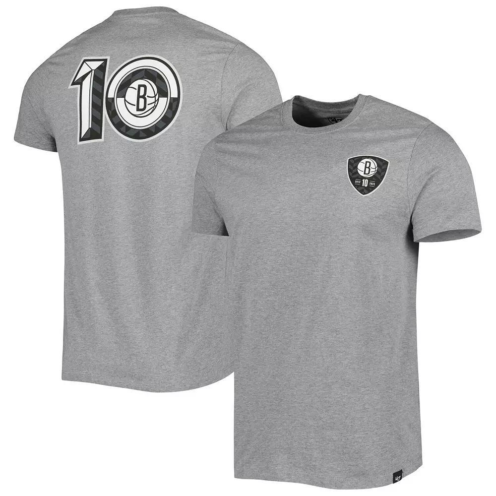 Men's '47 Heather Gray Brooklyn Nets 10th Anniversary Backer T-Shirt, Size: Large, Grey Product Image