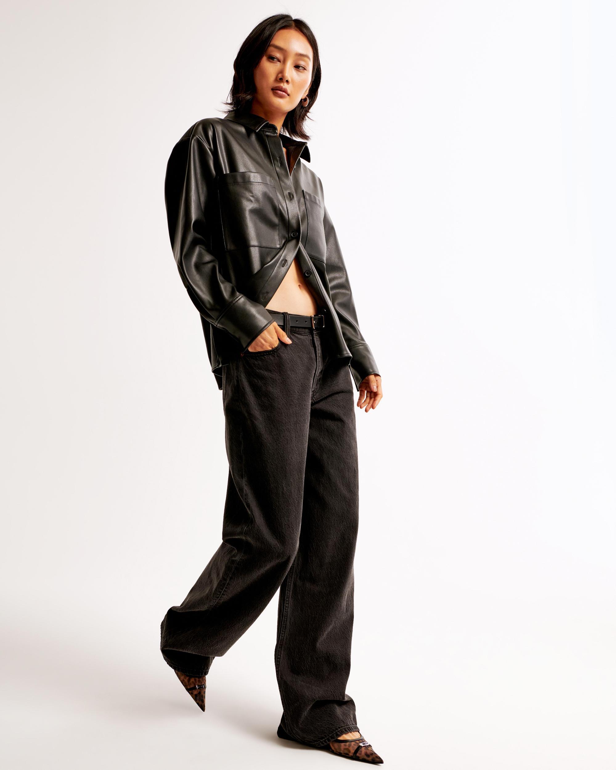 Oversized Vegan Leather Shirt Jacket Product Image