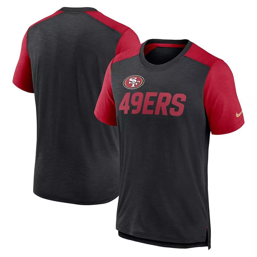 Men's Nike Heathered Black/Heathered Scarlet San Francisco 49ers Color Block Team Name T-Shirt, Size: Small, Charco Product Image