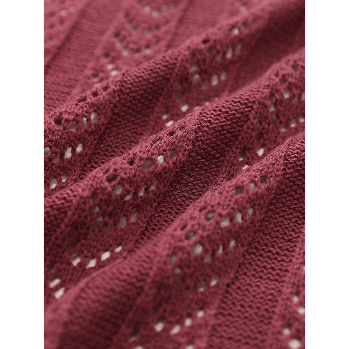 Plus Size Solid Patched Pocket Geo Eyelet Open Front Cardigan Maroon Women Casual Loose Long Sleeve Everyday Cardigans BloomChic 18-20/2X Product Image