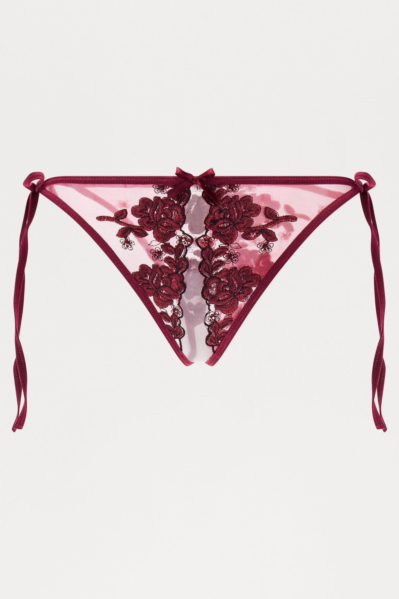 Krissy Lace Crotchless Hipster Panty - Wine Product Image
