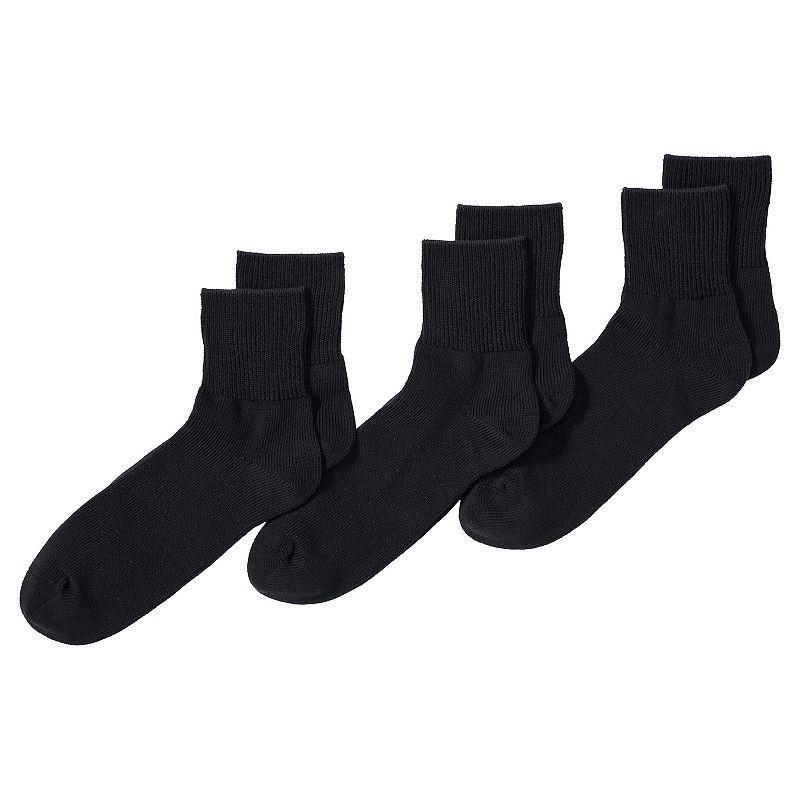 Men's Lands' End 3-Pack Cotton Rib Quarter-Crew Socks, Size: Medium, Black Product Image