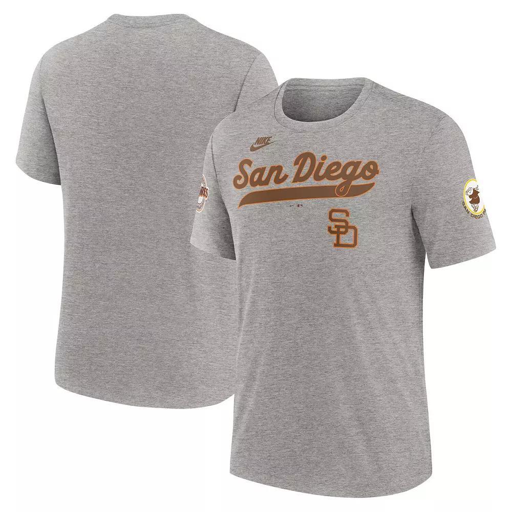 Men's Nike Heather Gray San Diego Padres Cooperstown Collection Eras Tri-Blend T-Shirt, Size: Medium, Grey Product Image