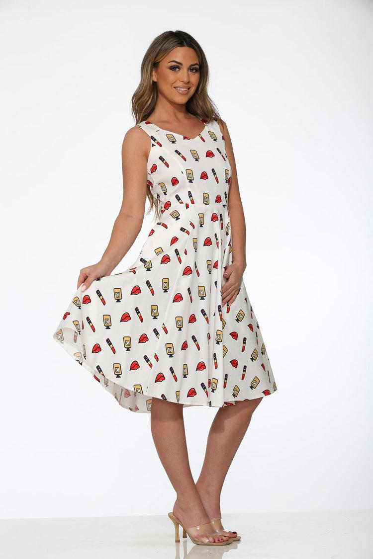 20932 White Red Lipstick Swing Dress Product Image